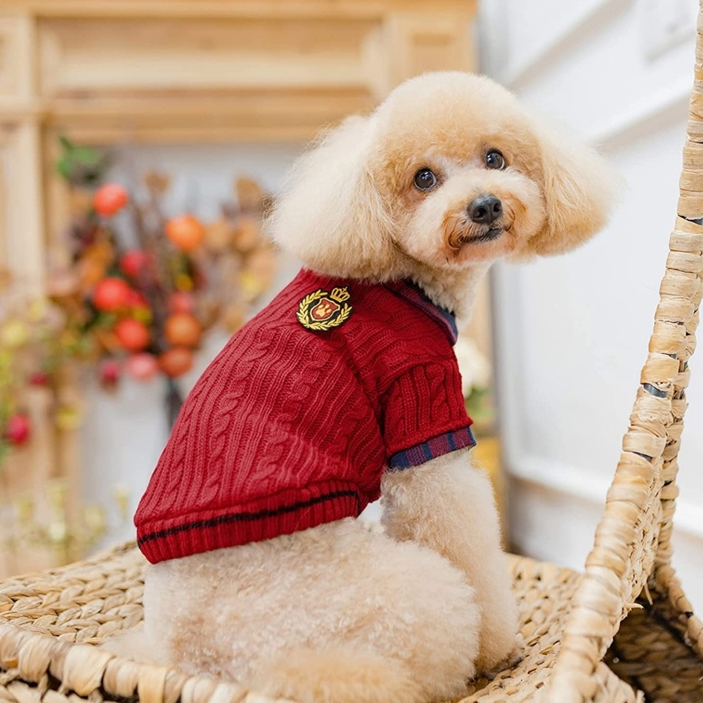 NWT PUPUPTECK Soft Warm Dog Sweater Cute Knitted Preppy Plaid Shirt Brit S - M